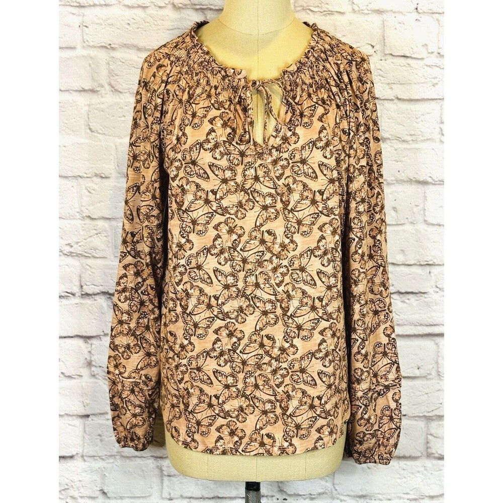Mason & Belle Womens Shirt MEDIUM Butterfly Long Sleeve Boho Top Coral Brown NWT